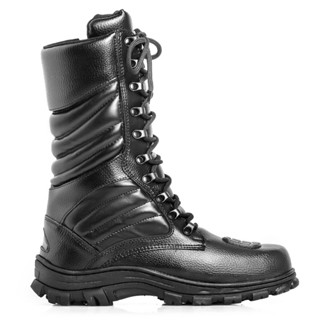 Bota Masculina Coturno Tática Militar Couro Sintético Preta Cano Médio Motoqueiro Motociclista