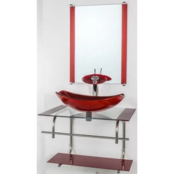 GABINETE DE VIDRO PARA BANHEIRO INOX 60CM CUBA OVAL CHANFRADA VERMELHO CEREJA