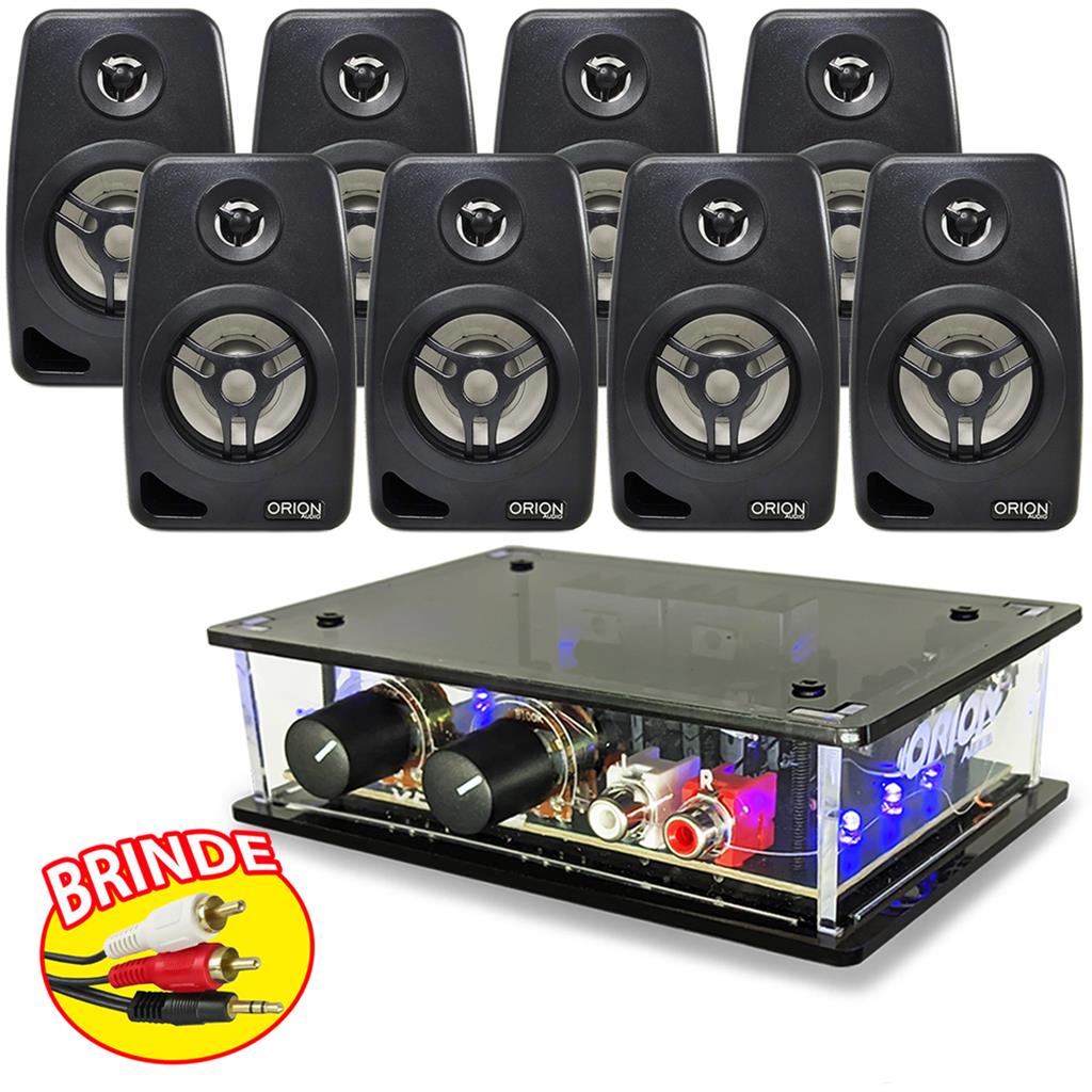 Kit Amplificador Som Ambiente + 8 Caixas Acusticas Suporte