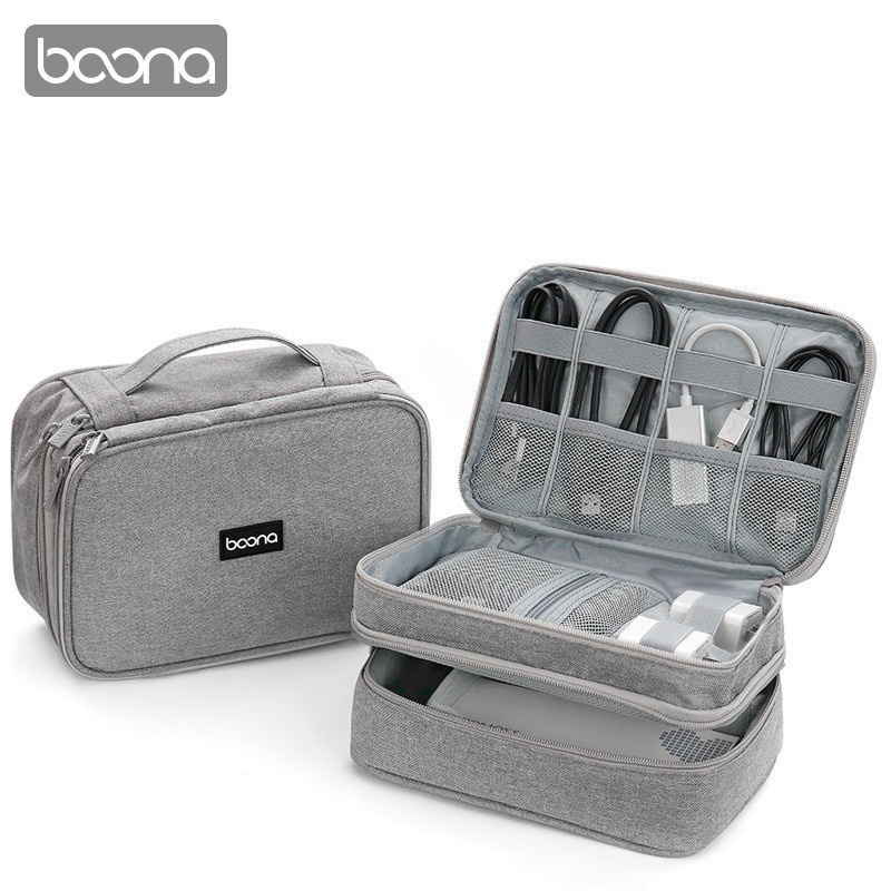 baona 2 Camadas Cabo De Dados Do Disco Rígido Gadget Organizador De Cabos Caixa De Viagem Tablet Carregador De Portáteis Plug Power Bank Saco De Armazenamento À Prova D'água