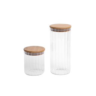 Kit 2 potes vidro herméticos para mantimentos canelado com tampa de bambu - Oikos em Oferta na Shopee