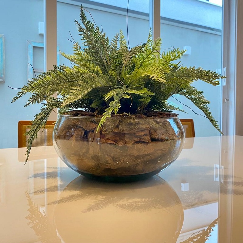 Arranjo Completo de Samambaia Centro de Mesa Grande  Vaso de Vidro
