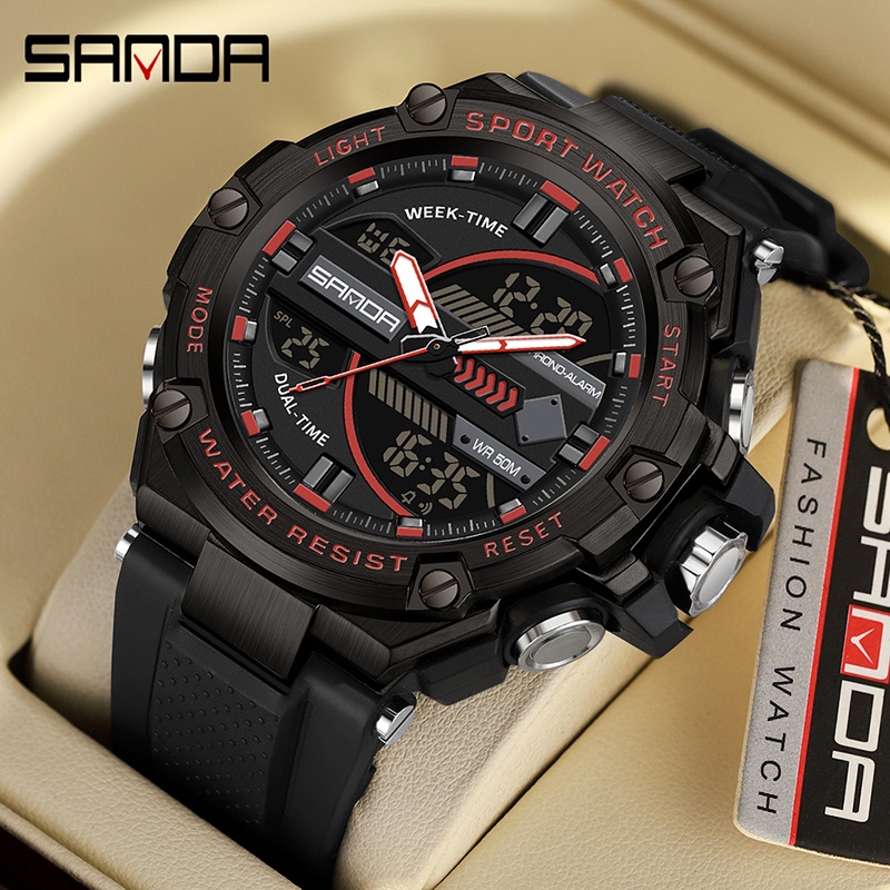 Sanda Militar Luxo Multi Display Eletrônico De Quartzo Para Homens À Prova D'água Relógio Esportivo SD3185-1