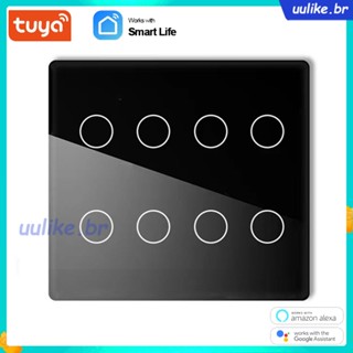 Tuya Brasil Especificações Wifi Interruptor Inteligente Zero Live Wire Painel de Toque App Botão de Luz de Fundo Ajustável, 4/6/8 Gang