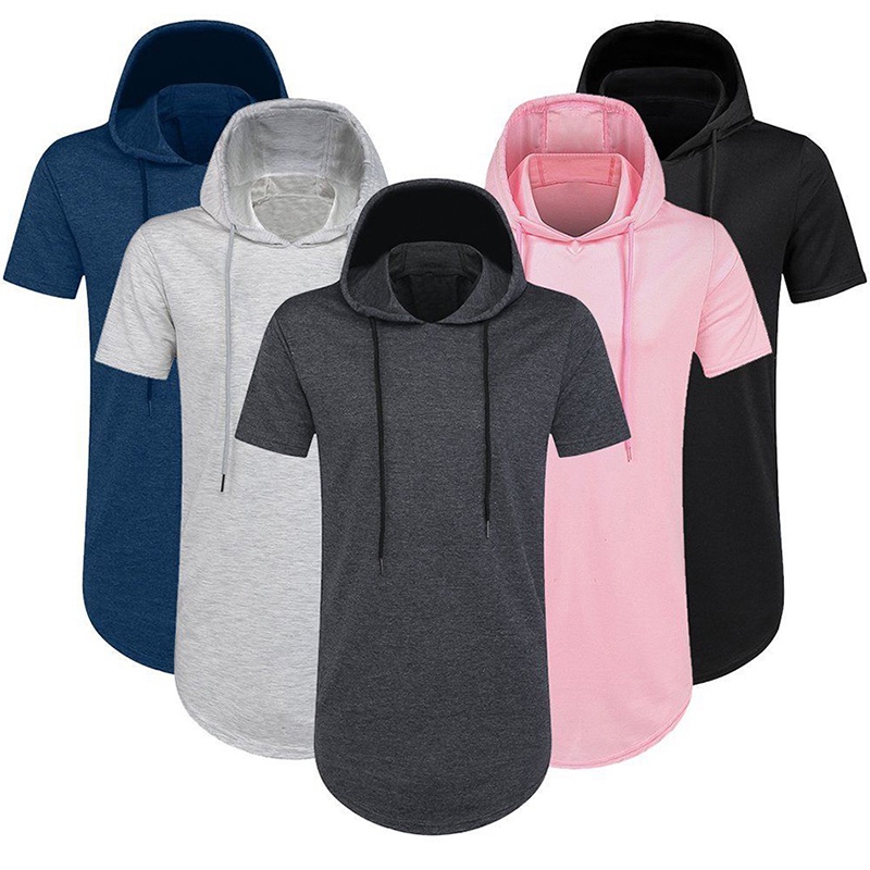 Moda Masculina De Verão Com Capuz Camisetas Camisa Steetwear Zíper Lateral Curva Bainha Hip Hop Masculinas Hipster High 