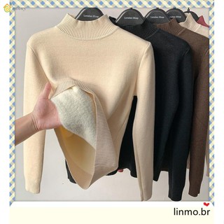 Suéter de pelúcia feminino inverno 2023 outono e inverno novo engrossado de uma peça de lã meia gola alta com camisa de fundo de lã de vison