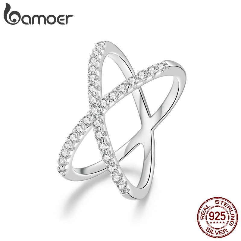 Bamoer 925 Sterling Silver Moissanite Dupla Camada De Prata Moissanita Anel Entrelaçado Design Simples Jóias Clássicas Para Casais & Mulheres Estudantes