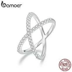 Bamoer 925 Sterling Silver Moissanite Dupla Camada De Prata Moissanita Anel Entrelaçado Design Simples Jóias Clássicas Para Casais & Mulheres Estudantes