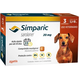Simparic 20 mg para Cães de 5,1 a 10 Kg - 3 Comprimidos