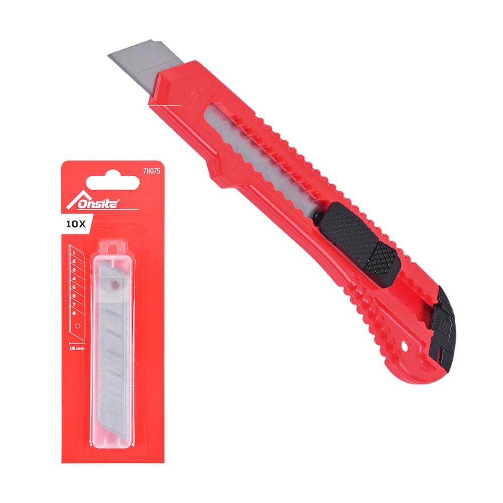 Jogo Estilete Retrátil 18mm com 10 Lâminas Extras Onsite