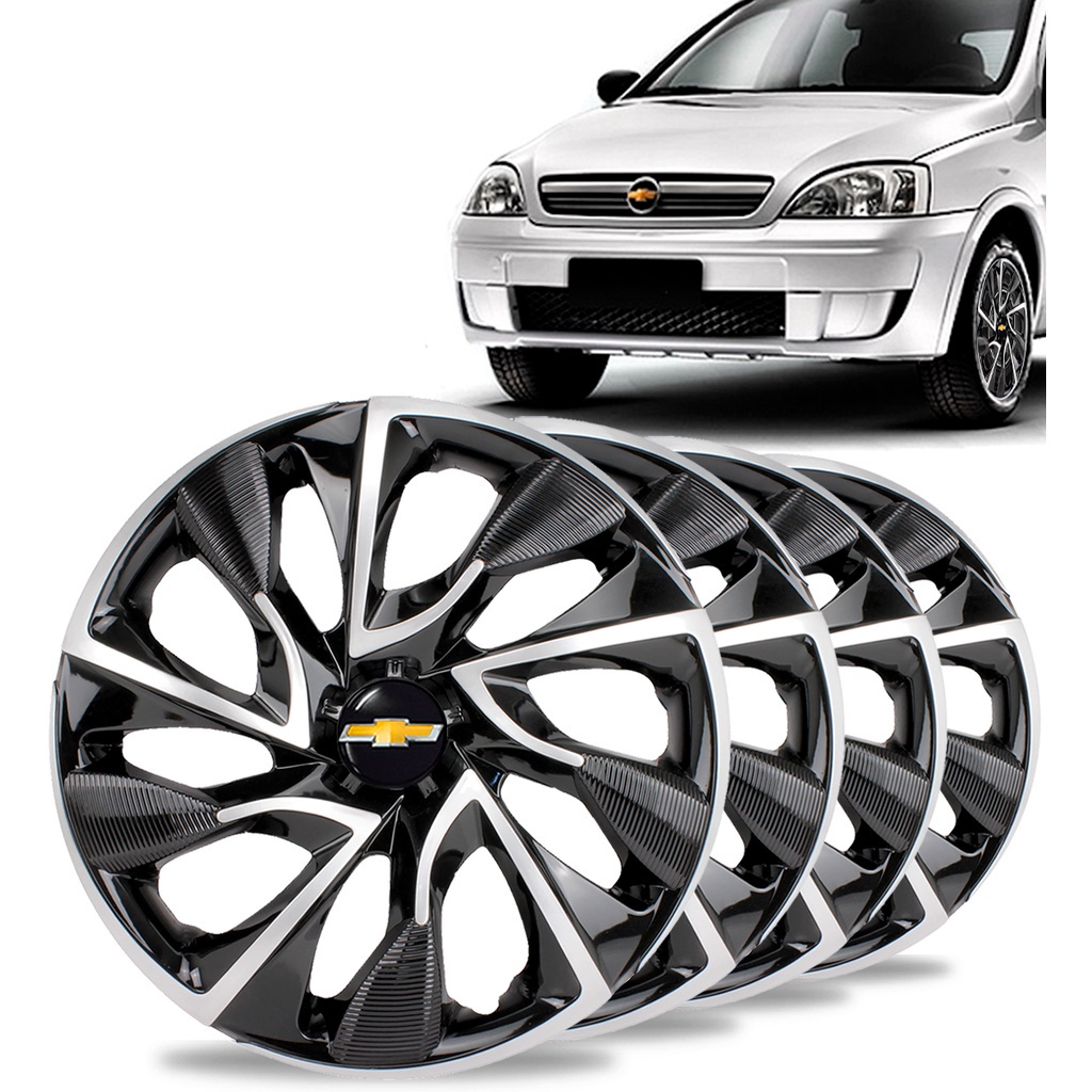 Jogo 4 Carlota Esportiva Ds4 Aro 14 Black Silver Gm Corsa Celta Prisma Vectra Meriva