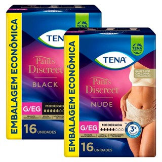 Kit Calcinha Descartável Tena Pants Discreet Nude G/EG 16 Unidades + Calcinha Descartável Tena Pants Discreet Preta G/EG 16 Unidades