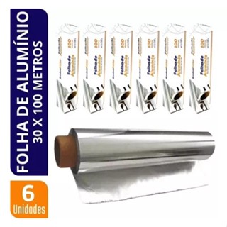 Kit 6 Rolos Papel Alumínio - Bobina 30cm X 100 Metros