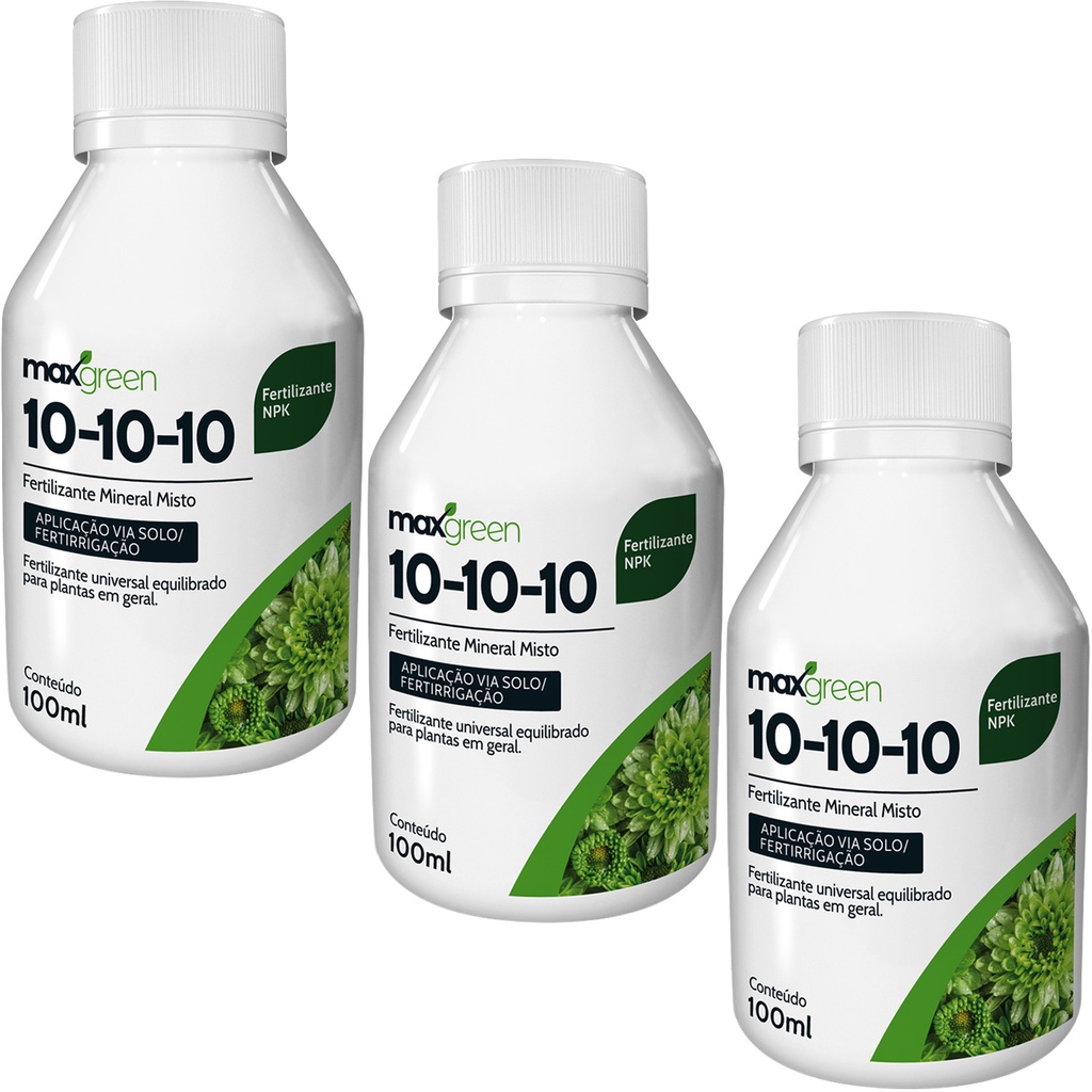 3 Fertilizante Adubo NPK liquido 10.10.10 100ml - Maxgreen