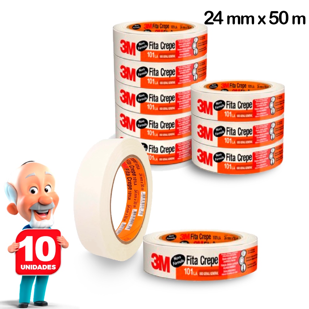 Fita Crepe 3M Formula 101LA Média 24mm x 50m Bege - Pacote com 10 rolos