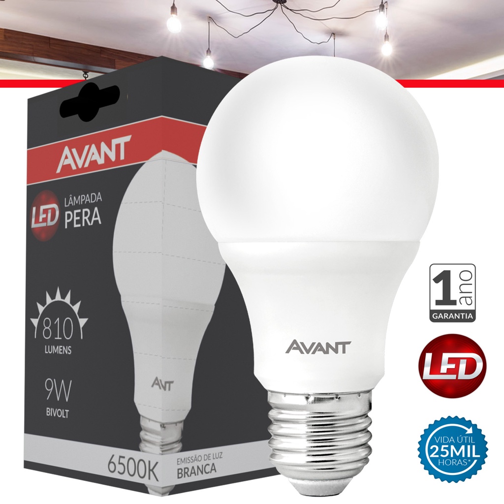 Lâmpada Pera Led Luz Branco Frio 6500K 9w Bivolt Casa Avant - Home & Living