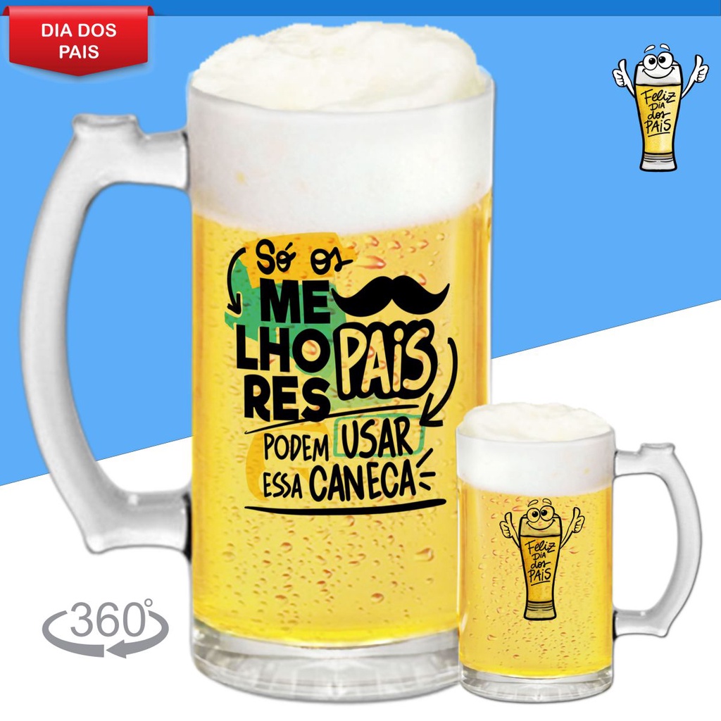 Caneca De Chopp Personalizada Vidro Cerveja Dia Dos Pais De Vidro Pai Avô Avo Padrastro Presente Lembrancinha Promoção Cesta