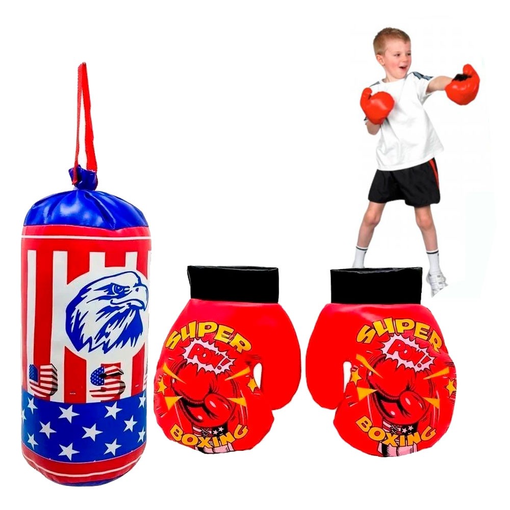 Kit Boxe Infantil Com Mini Saco De Pancada + Par De Luvas Brinquedo