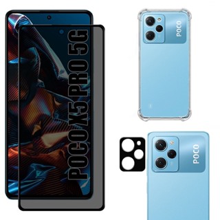 Kit Para Poco X5 Pro 5g | Película de Privacidade 3D - Capa Anti Shock - Película da Câmera 3D