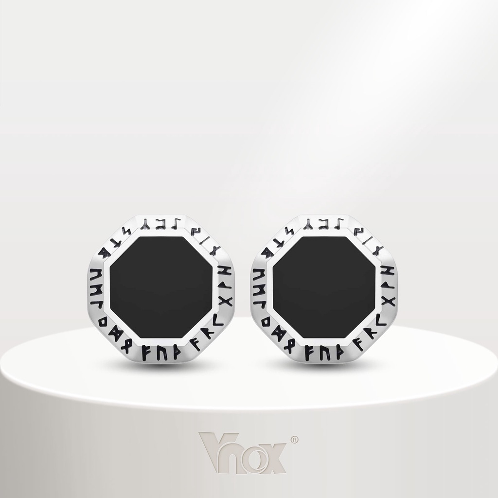 Vnox Brincos Pretos Masculinos De Aço Inoxidável , De Óleo Preto Octógono Viking Full Light Cor Jóias em Oferta na Shopee