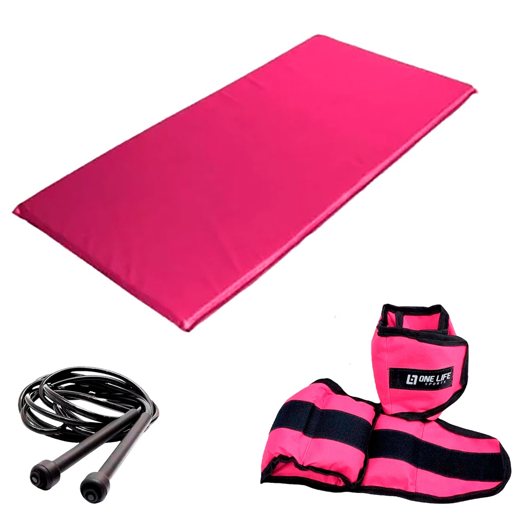 Kit Aeróbico Para Treino em Casa = Colchonete + Corda + Caneleira 2 kg