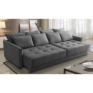 Sofá Sem Caixa Retrátil Reclinável 2,50m Carol Veludo Cinza Adonai Estofados em Oferta na Shopee