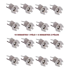 Kit 16 Soquetes 1 E 2 Polos Adaptacao Lanterna Margarida