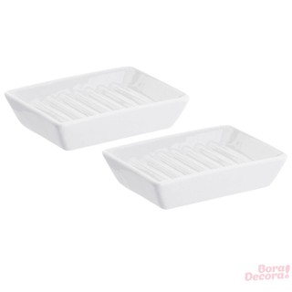 Kit 2 saboneteira porcelana retangular porta sabonete barra saboneteiras de louça branca