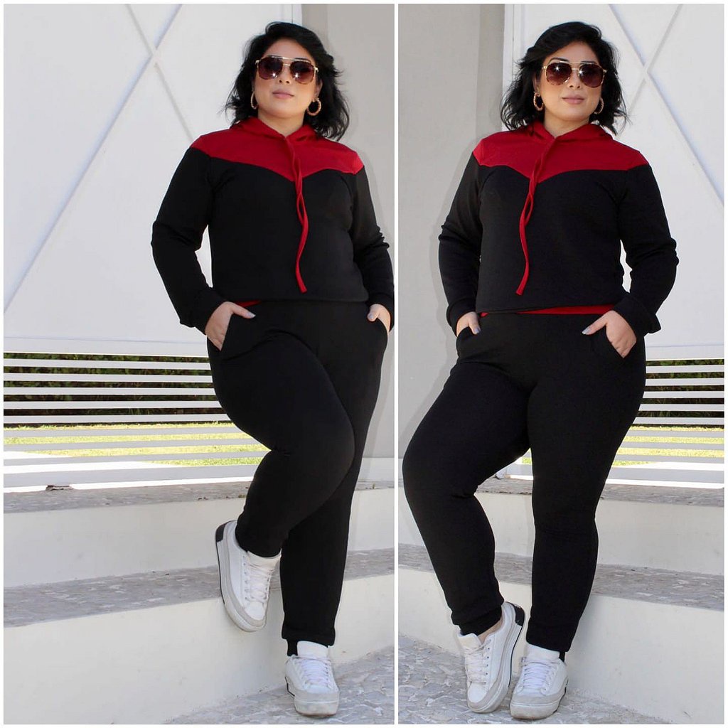 Conjunto Plus Size Confortável e Estiloso: Malha Crepe com Capuz para um Visual Moderno