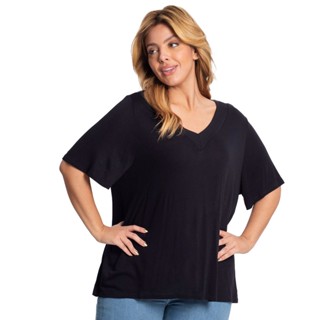 Blusa Feminina Plus Size Básica Secret Glam Preto