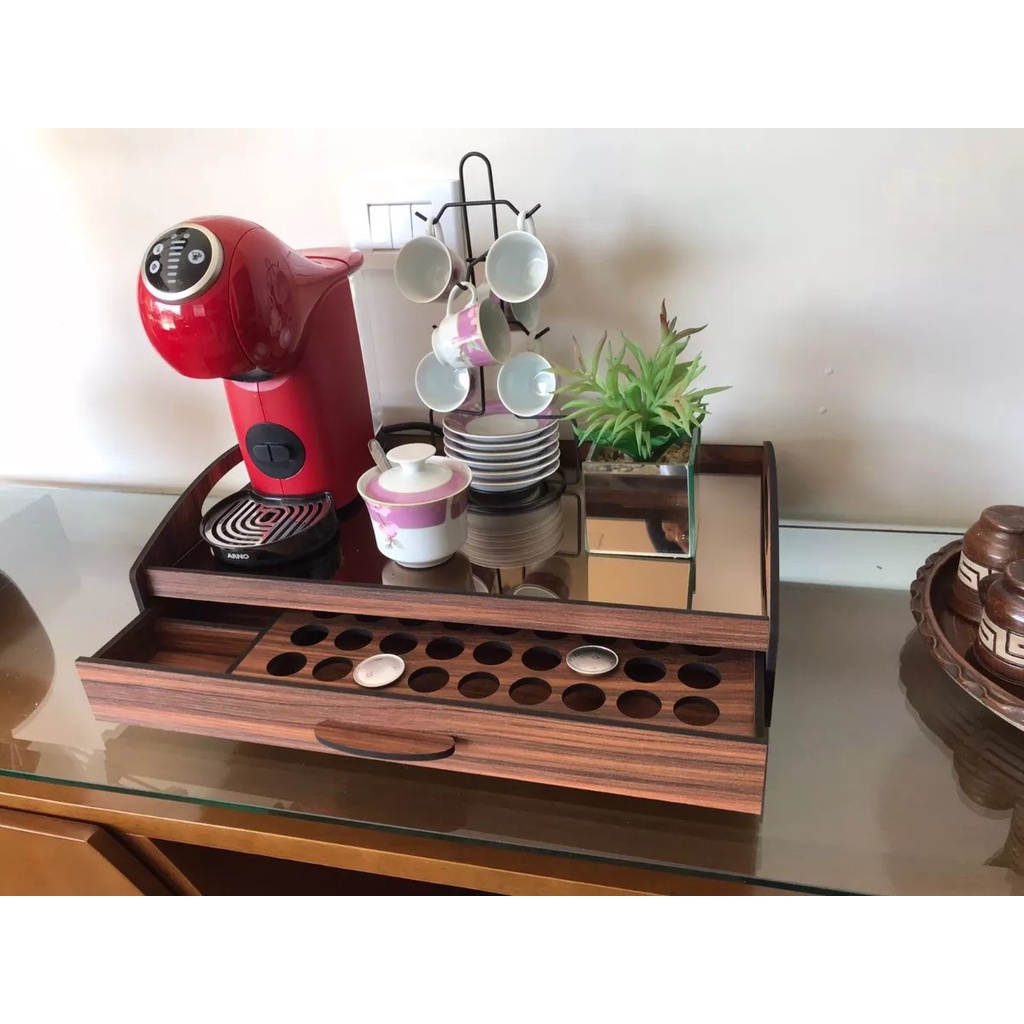 Bandeja Gaveta Porta Capsulas Com Alça Vidro Elite Cafeteira Dolce Gusto - Nespresso - Três Corações