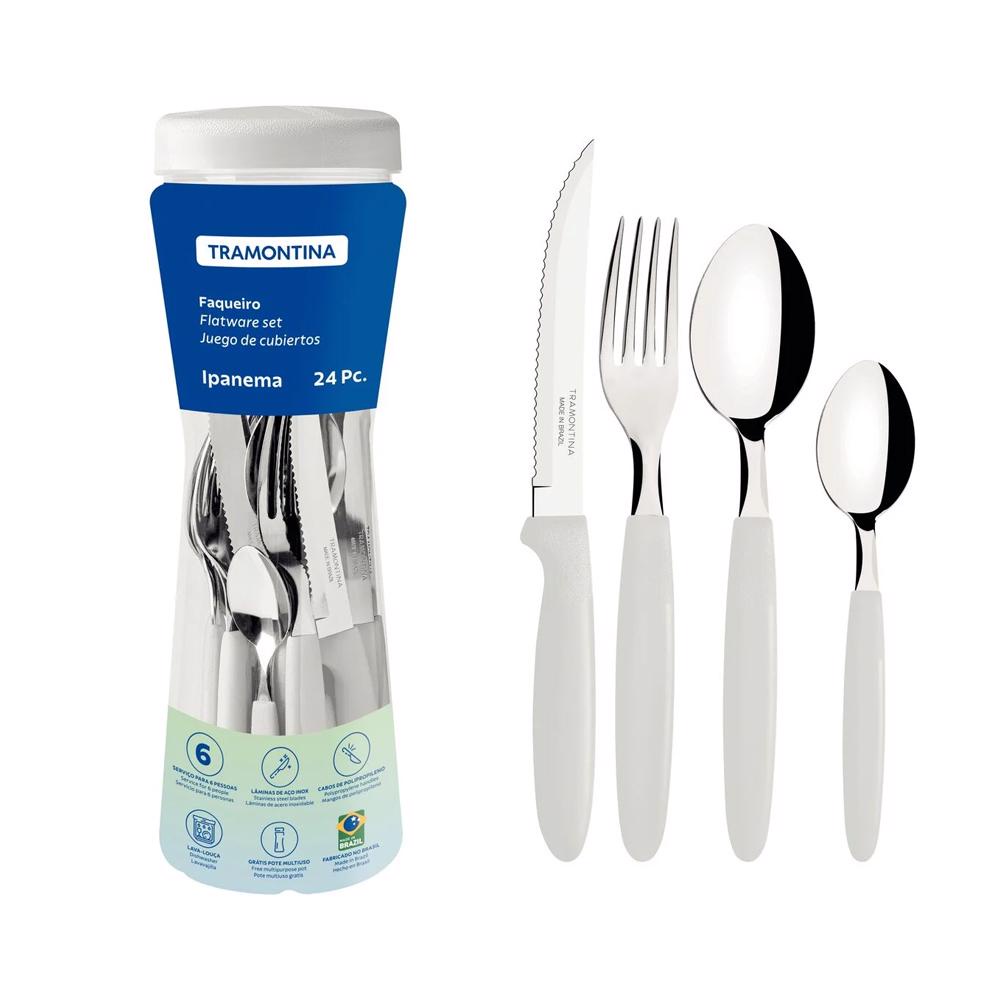 Faqueiro Ipanema em Inox Cabo Branco 24 Peças - Tramontina em Oferta na Shopee
