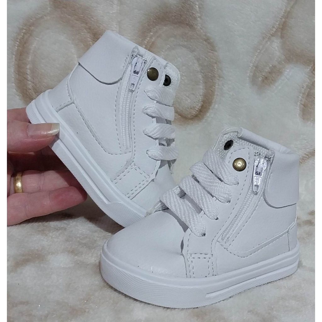 botinha branca unissex infantil com ziper estilosa promoção em Oferta na Shopee