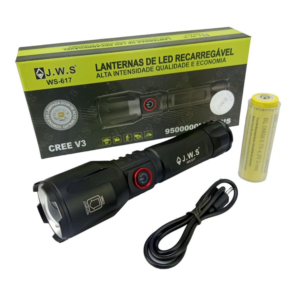 Lanterna Tatica Militar Caca Led Cree V3 Power Bank Camping