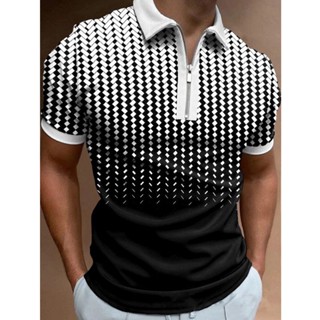 Nova Camiseta POLO Masculina Casual De Manga Curta Lapela 3D Impresso Zip