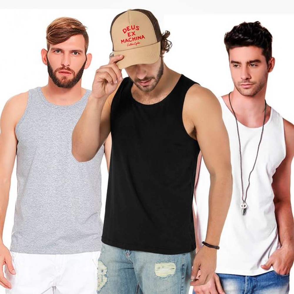 Regata Masculina Algodão Básica Sport Preta Cinza Branca Casual Verão