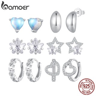 Bamoer 925 Sterling Sliver Moonstone Earl Stud E Brincos Estrela Em Forma De Coração Para Jóias De Moda Feminina