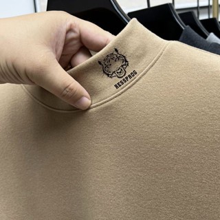 Camisa de manga comprida de alta qualidade de dupla face de veludo alemão de meia gola rulê de gola alta Camisa de manga comprida masculina de Outono Inverno