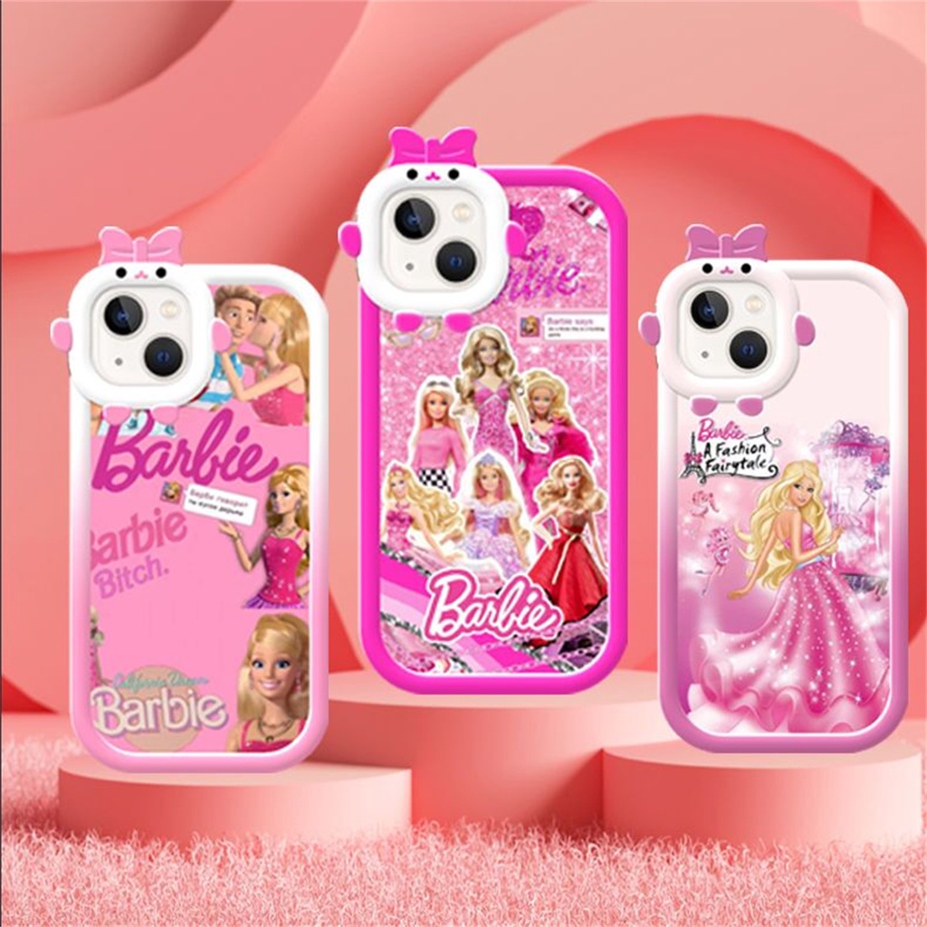 Capa Para Samsung Galaxy A02S A04 A11 A12 A13 A21S A23 A31 A33 A51 Plástico TPU Transparente Nó De Laço 3D Lente De Monstro Pequeno INS Menina Barbie Princesa Rosa