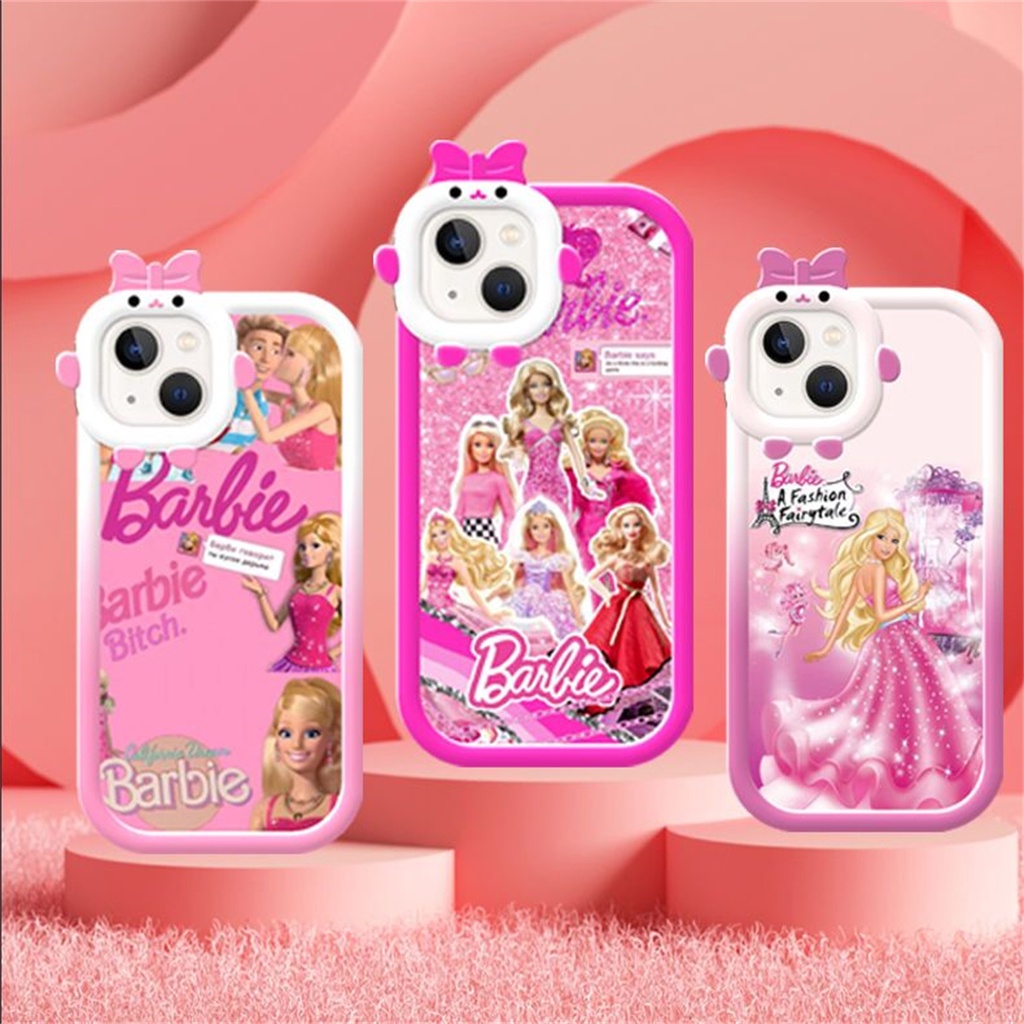 Capa Para Samsung Galaxy A50 50S A30S A10S A52 A52S A30 A20 A34 A54 A04 S23 Plus Ultra 3D Nó De Arco Pequeno Monstro Lente INS Menina Barbie Rosa Princesa Transparente TPU Celular