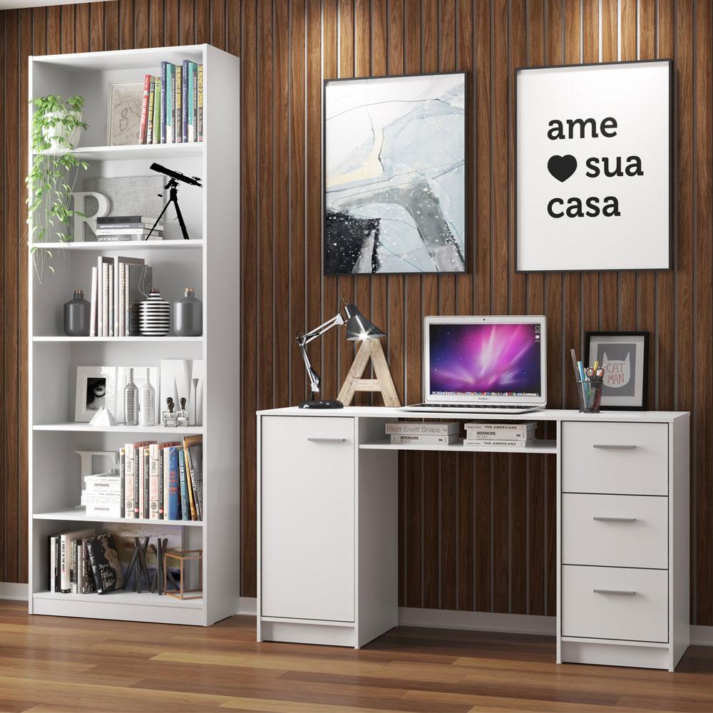 Escrivaninha Madesa Alaska + Estante Livreiro 6908 - Branco em Oferta na Shopee