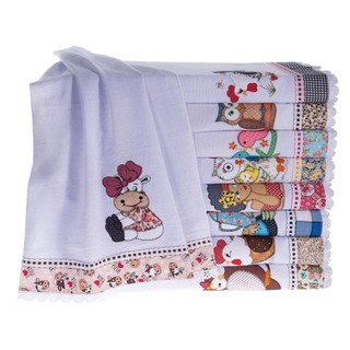Pano de Prato Guardanapo Bordado Patchwork Pé de Galinha Kit 100% Algodão