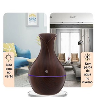Umidificador Design de Vaso Aromatizador Silencioso textura de Madeira Recarregável com LED MING