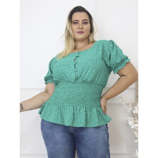 Blusa com botão ajustável de manga de princesa e grande elasticidade na cintura com estampa de bolinhas FY-G2822