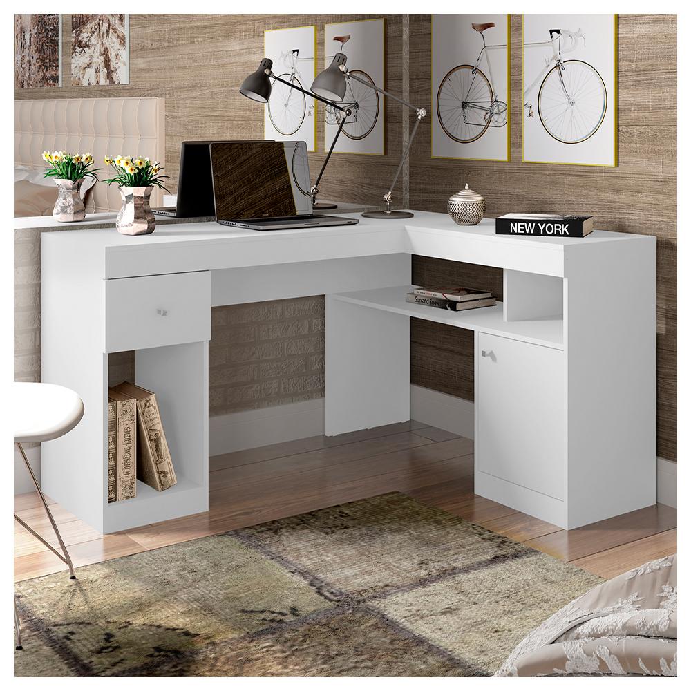 Mesa De Computador Com Gaveta Nilo Branco Fosco Caemmun - Home & Living