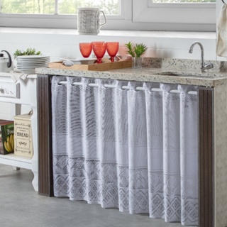 Cortina Pia de Cozinha Renda 0,80cm X 1,50cm Branca em Oferta na Shopee