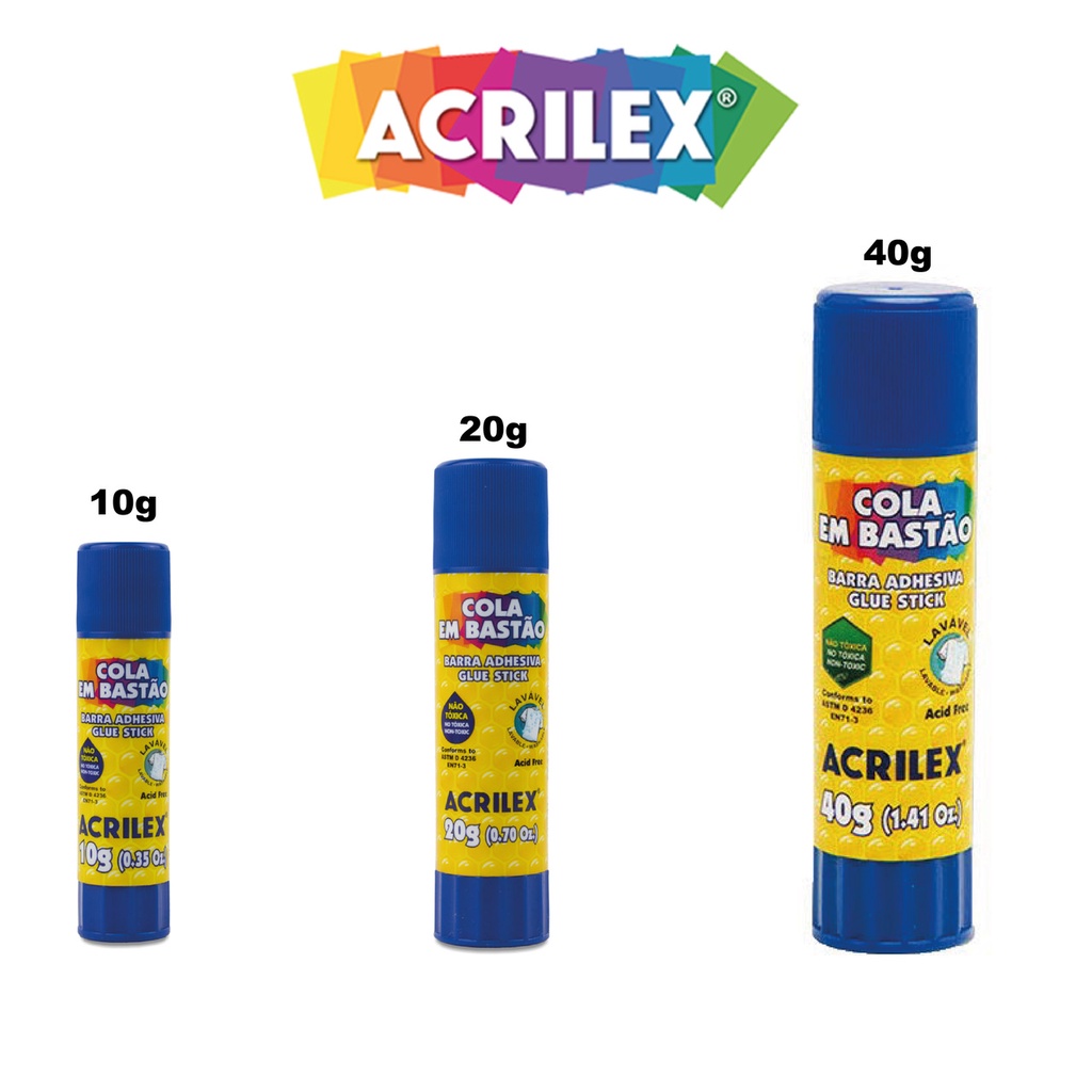 Cola Bastão ACRILEX 10g, 20g ou 40g - Escolha o tamanho em Oferta na Shopee