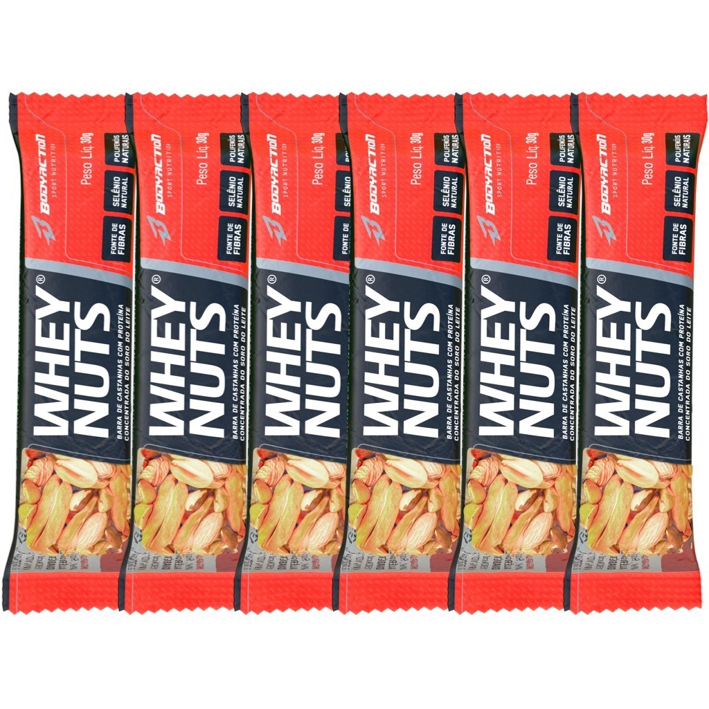 Kit 6x Barras De Proteínas Whey Nuts Castanha Amêndoa Bodyaction - Health