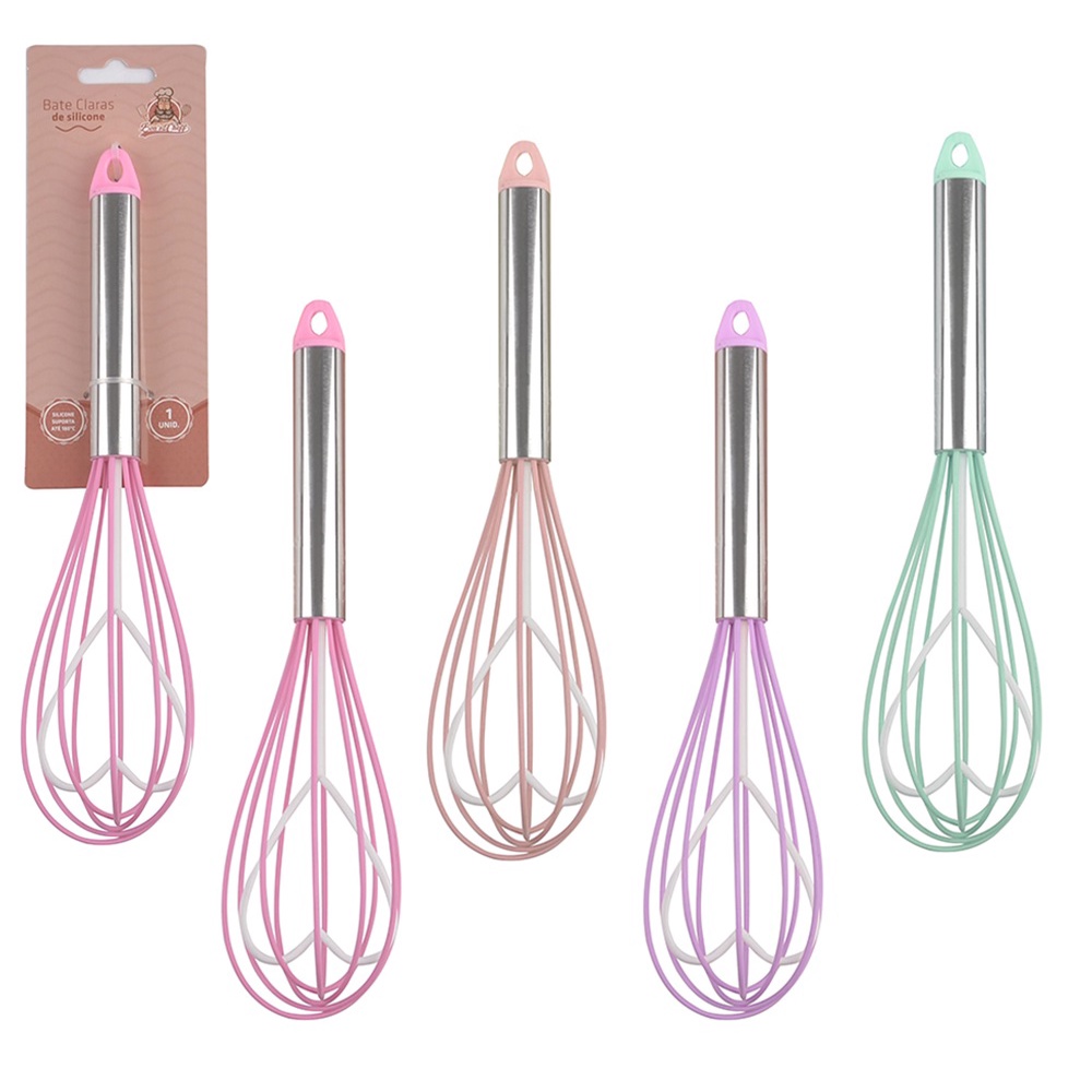 Fouet Batedor Mexedor Manual de Claras Patês Cremes de Silicone com Cabo Inox  - Coração