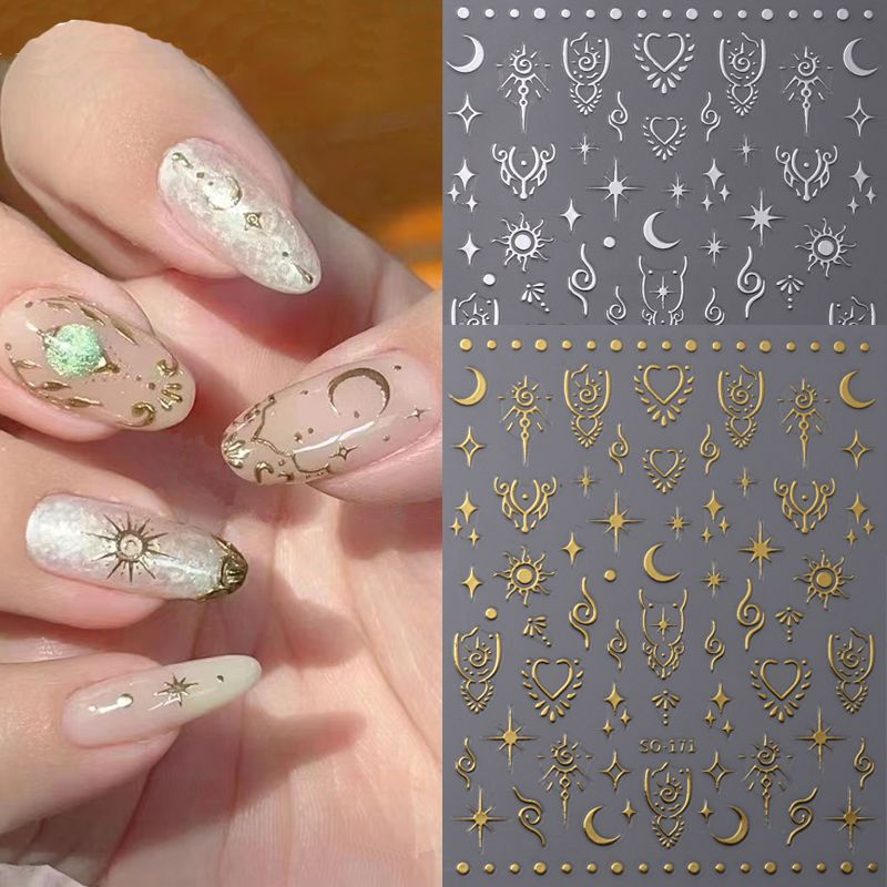 Autocolantes De Unhas 3D Bronzeado Totem Prego Estrela Lua Decoração De Arte Y2K Manicure Pregos em Oferta na Shopee